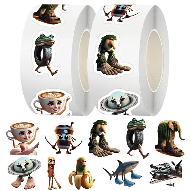 500pcs/Roll Tung Tung Sahur Italian Brainrot AI Abstract Sealing Sticker DIY PVC Laptop De
