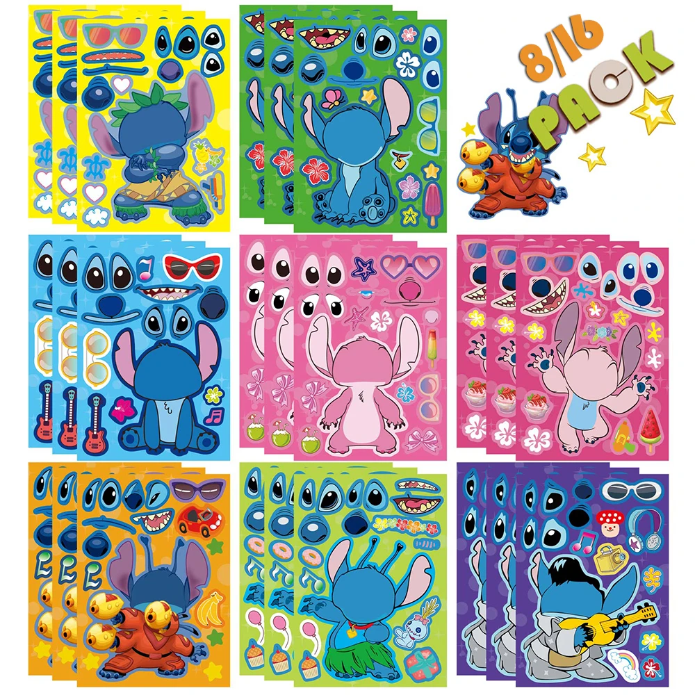 🧩 מדבקות פאזל Stitch – משחק “הרכבת פנים” לילדים (8/16 דפים)