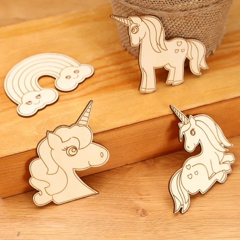 סט 10 יחידות חיתוכי עץ חד-קרן לצביעה (10pcs Unicorn Wooden Crafts):הכניסו קסם, יצירתיות וס