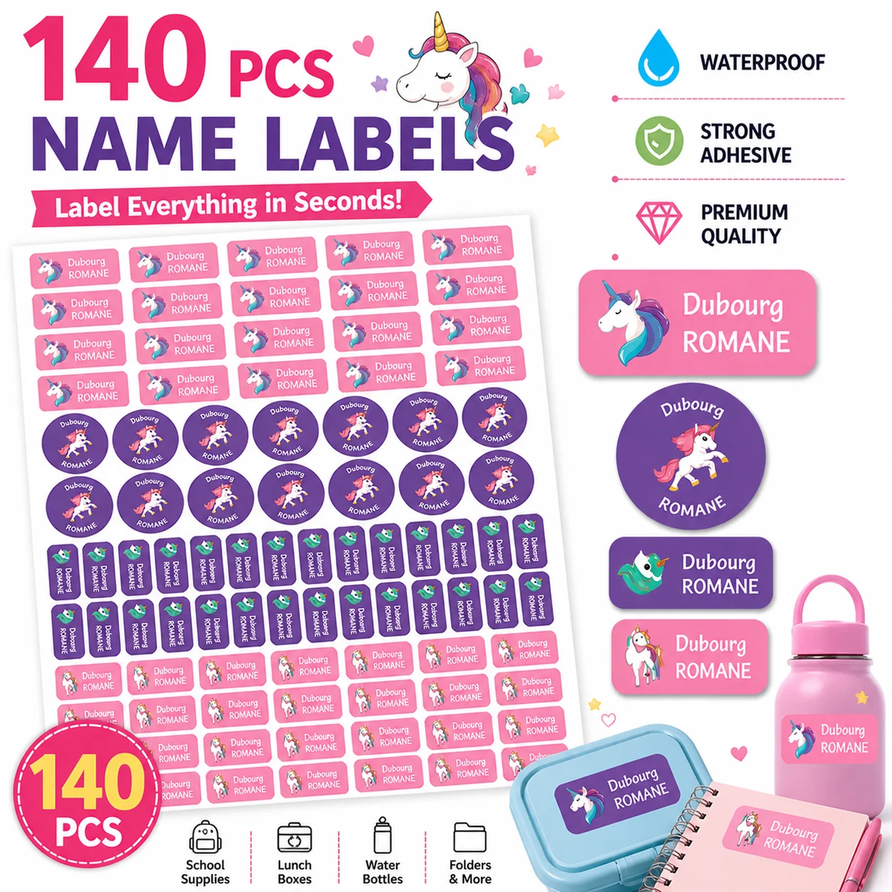 מוצר: TREES 140PCS Custom Waterproof Name tags Stickersהכירו את ערכת 140 מדבקות השם העמידו
