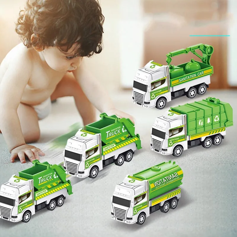 ערכת רכבי ההצלה והשירות שכל ילד חולם לקבל! סט 4 מכוניות אינרציה איכותיות כולל משאית תברואה