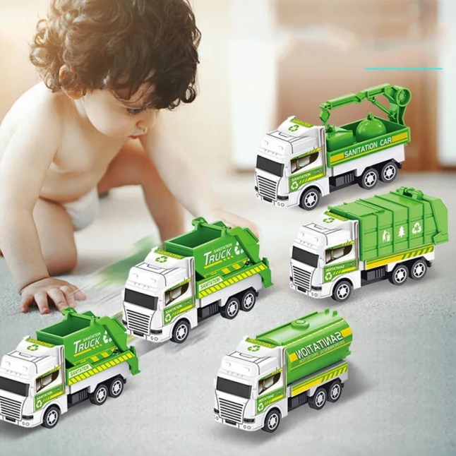 ערכת רכבי ההצלה והשירות שכל ילד חולם לקבל! סט 4 מכוניות אינרציה איכותיות כולל משאית תברואה